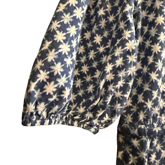 Universal Thread Blue Star Jumpsuit Puff Sleeve L Cotton Belted Boho Cottagecore - Picture 6 of 9
